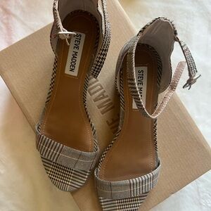 Steve Madden Women's Plaid Ankle Strap Heels - Black and Tan